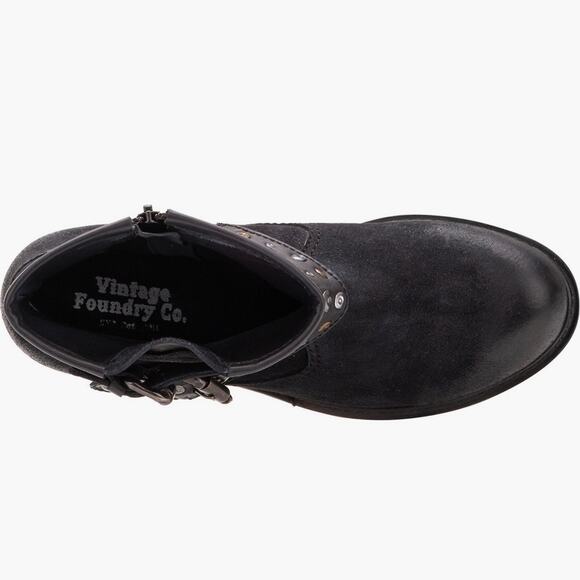 NIB Vintage Foundry Miriam 8 38.5 Black Suede Leather Moto Boots Booties - Picture 3 of 13